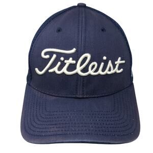 Fitleist FJ Pro V1 Fitted Baseball Cap Blue M Embroidered Breathable 6 Panel